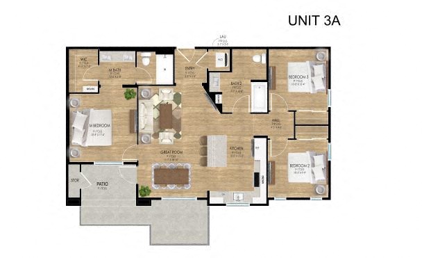Floor plan for 3 beds, 2 baths, 1098 sqft